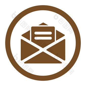 开放邮件平棕色（的）颜色圆形的字形图标