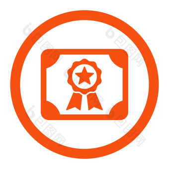 证书平橙色颜色圆形的字形图标