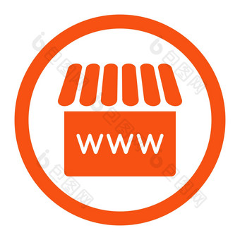 网上商店平橙色颜色圆形的字形图标