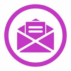 开放邮件平紫罗兰色的颜色圆形的字形图标