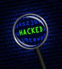 蓝色的词黑客攻击揭示了绿色电脑代码不得