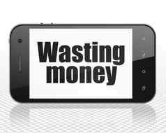 钱概念智能手机浪费钱显示