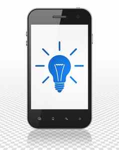 金融概念智能手机光灯泡显示