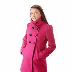 青少年女人粉红色的女外套