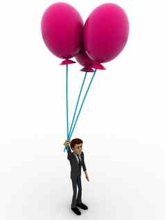 男人。持有大粉红色的气球概念