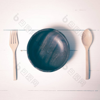 木勺子叉碗古董风格