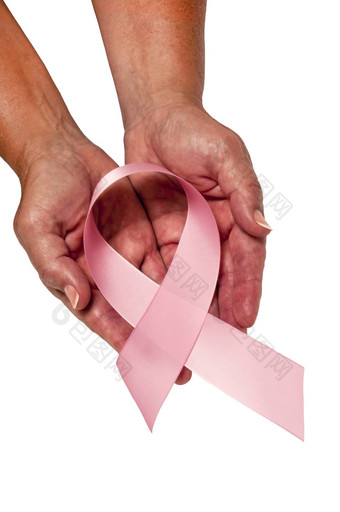 乳房癌症意识丝带温柔的女手
