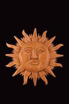 墨西哥木雕刻玛雅太阳象征板孤立的黑色的