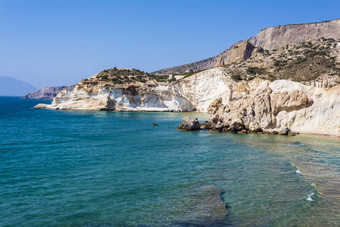 白色海滩海岸线希腊岛米洛斯岛