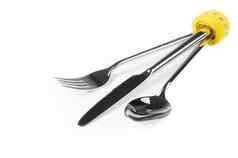 测量磁带勺子刀叉概念营养饮食