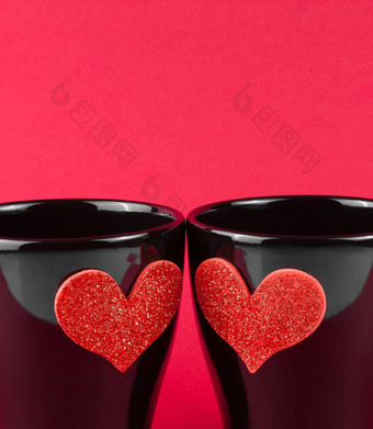 情人节一天系列细节杯牛奶装饰心红色的背景