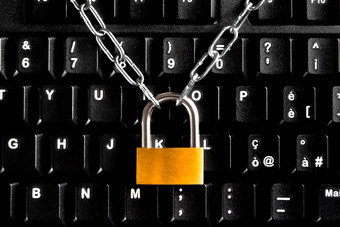 锁安全链黑色的键盘电脑安全概念