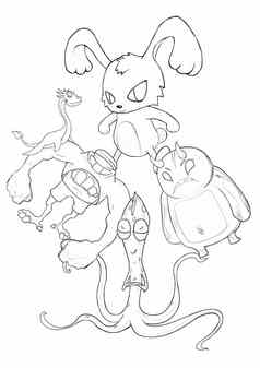 插图着色书系列如果兔子朋友击败变态的怪物软薄行打印带生活颜色!神奇的大纲草图行艺术设计