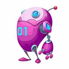 插图体育运动机器人跳命名粉红色的胶囊元素字符设计疯狂的幻想未来世界主题现实的卡通神奇的科幻风格