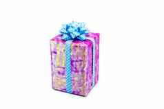 粉红色的礼物盒子蓝色的丝带弓
