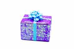 紫色的礼物盒子蓝色的丝带弓
