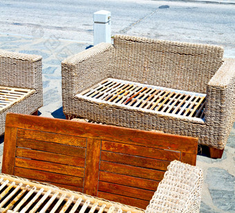 柳条沙发圣托里尼岛欧洲希腊餐厅椅子