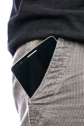 智能手机黑色的屏幕口袋里牛仔裤