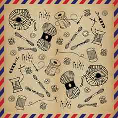 缝纫涂鸦手画古董航空邮件