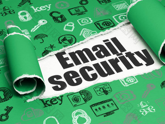 安全概念黑色的文本电子邮件安全一块撕裂纸