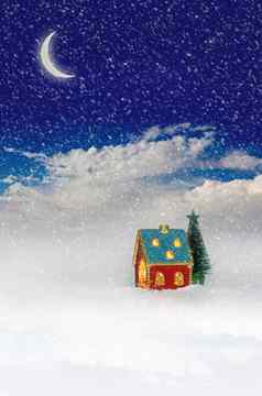 圣诞节节日光房子蓝色的天空