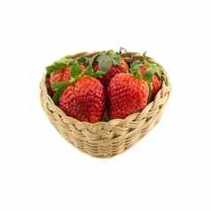 草莓柳条篮子孤立的白色背景