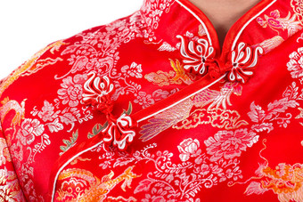 中国人女人红色的衣服<strong>传统</strong>的<strong>旗袍</strong>关闭肖像