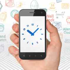 时间概念手持有智能手机时钟显示