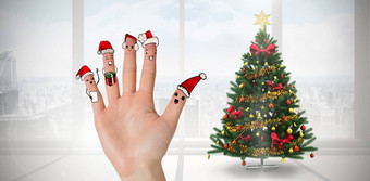 复合图像圣诞节<strong>欢唱</strong>的人手指