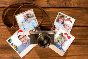 复合图像可爱的夫妇圣诞老人帽子购物在线移动PC
