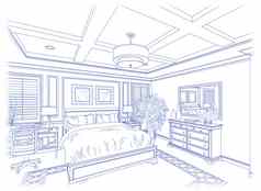 蓝色的自定义卧室设计画白色