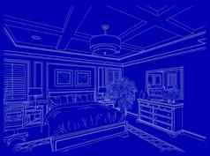 白色自定义卧室设计画蓝色的