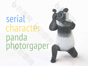 熊猫<strong>丰收</strong>邮件字符摄影师相机需要图片孤立的背景渲染插图