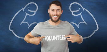 复合图像男人。显示志愿者文本T恤