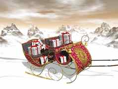 圣诞节圣诞老人雪橇完整的礼物渲染