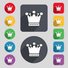 皇冠图标标志集彩色的按钮长影子