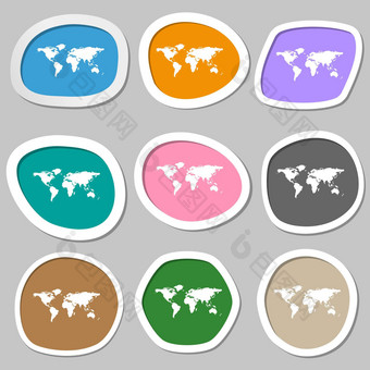 全球标志图标世界地图<strong>地理位置</strong>象征五彩缤纷的纸贴纸