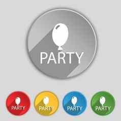 聚会，派对标志图标生日空气气球绳子丝带象征集彩色的按钮