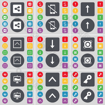 分享智能手机箭头箭头演讲者图关键图标象征大集平彩色的按钮设计