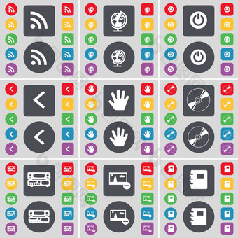 Rss全球权力箭头左手Dvd图片笔记本图标象征大集平彩色的按钮设计