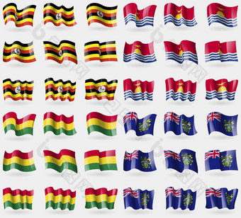 乌干达基里巴斯玻利维亚皮特克恩岛屿集旗帜国家世界