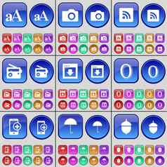 字体。相机Rss广播窗口智能手机伞橡子大集多色的按钮