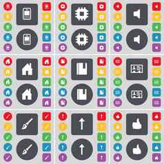 移动电话处理器声音房子字典联系刷箭头图标象征大集平彩色的按钮设计