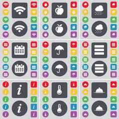 无线网络苹果云日历伞应用程序信息温度计托盘图标象征大集平彩色的按钮设计