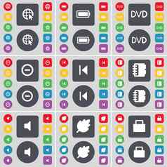 网络光标电池Dvd-媒体跳过笔记本声音叶锁图标象征大集平彩色的按钮设计