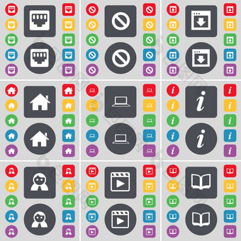 局域网套接字停止窗口房子移动PC信息化身媒体球员书图标象征大集平彩色的按钮设计
