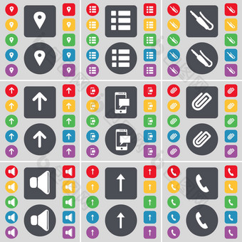 检查点列表麦克风连接器箭头短信剪辑声音箭头接收机图标象征大集平彩色的按钮设计