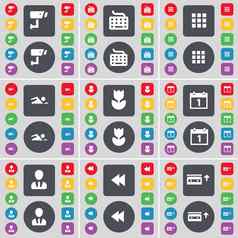中央电视台键盘应用程序游泳运动员花日历化身倒带盒式磁带图标象征大集平彩色的按钮设计