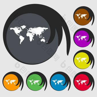 全球标志图标世界地图<strong>地理位置</strong>象征符号彩色的按钮