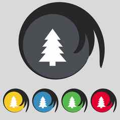 圣诞节树标志图标假期按钮集彩色的按钮